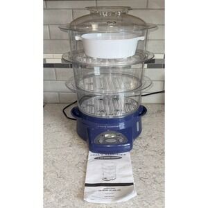 Cooks Essentials Blue 3 Tier Steamer Digital Egg Vegetable Cooker Model 97503